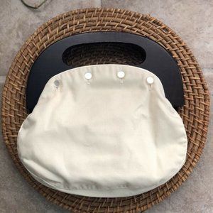 Vintage 80s Preppy Bermuda Bag Wooden Handle Ivory